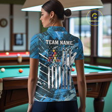 Load image into Gallery viewer, Blue Grunge US Flag Billiard Shirt For Women Custom 8 Ball Pool Team Shirt, Funny Billiard Jersey TDM4971