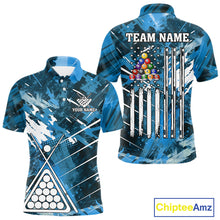 Load image into Gallery viewer, Blue Grunge US Flag Billiard Shirt For Men Custom 8 Ball Pool Team Shirt, Funny Billiard Jersey TDM4971
