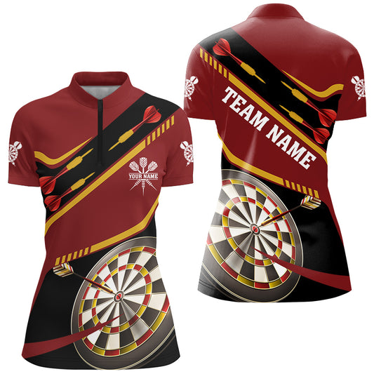 Personalized Red Darts Tournament Polo & 1/4 Zip Shirts For Women Custom 3D Darts Board Team Jerseys TDM2950