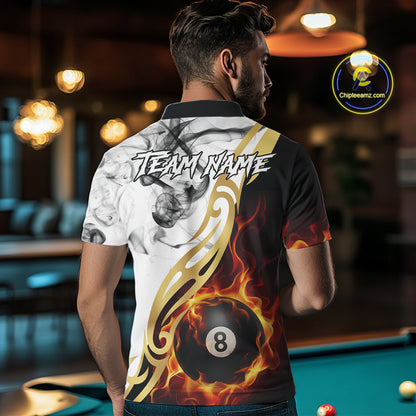 8 Ball Pool Fire Flame Smoke Tribal Billiard Shirt For Men Custom Billiard Team Jersey |White TDM5398