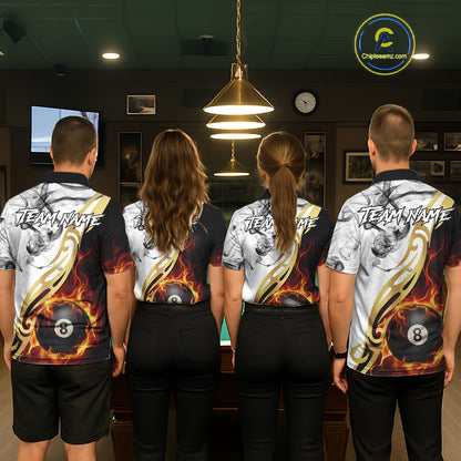 8 Ball Pool Fire Flame Smoke Tribal Billiard Shirt For Men Custom Billiard Team Jersey |White TDM5398