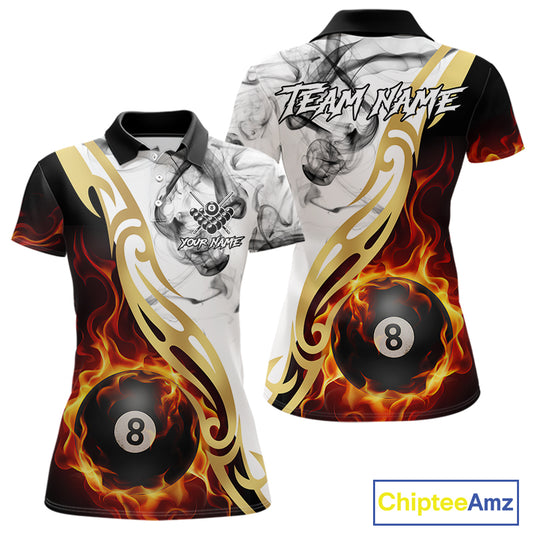 8 Ball Pool Fire Flame Smoke Tribal Billiard Shirt For Women Custom Billiard Team Jersey |White TDM5398