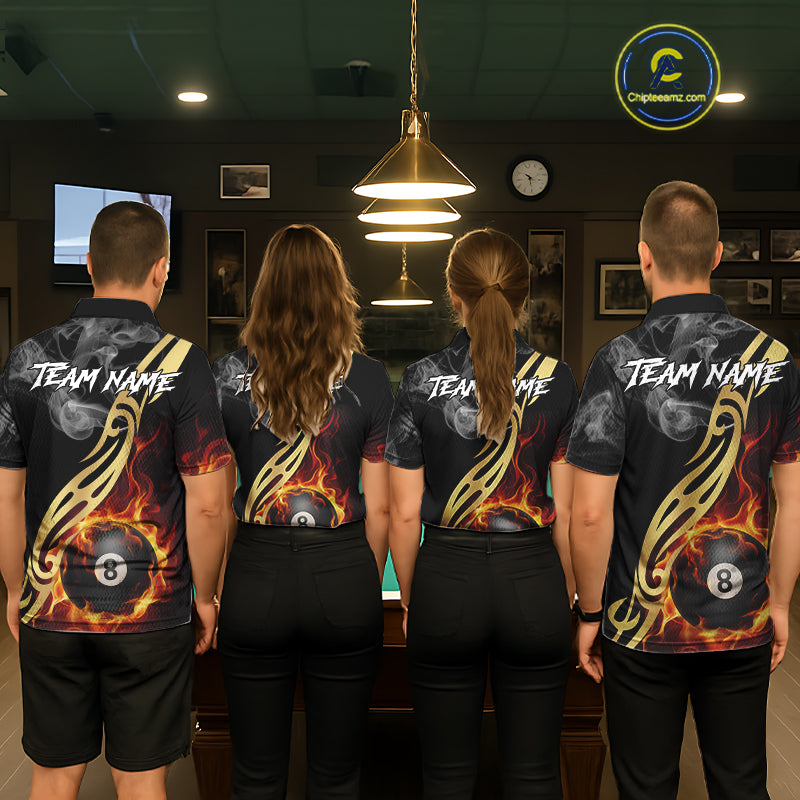 8 Ball Pool Fire Flame Smoke Tribal Billiard Shirt For Women Custom Billiard Team Jersey |Black TDM5399