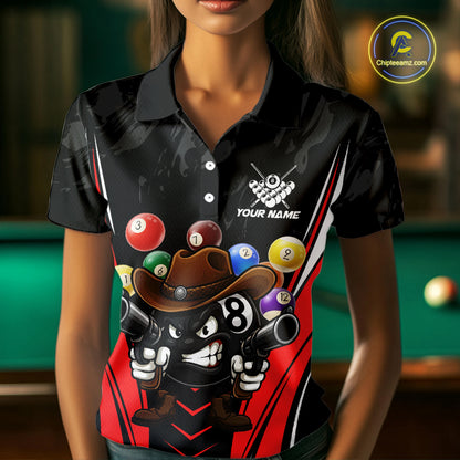 Black And Red Funny 8 Ball Billiard Shirt For Women Custom Pool Team Shirts, Billiard Jersey Outfit TDM5406