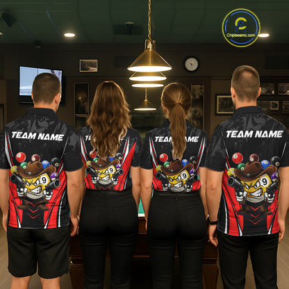 Funny 8 Ball & 9 Ball Billiard Shirt For Men Custom Black And Red Pool Team Shirt, Billiard Jersey TDM5408
