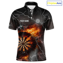Load image into Gallery viewer, Custom Lightning Flame Darts Shirt With Pocket Option For Men, Darts Jersey TDM5684