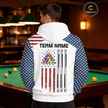 Load image into Gallery viewer, White Grunge American Flag Billiard Hoodie Custom Patriotic 8 Ball Hoodie Pool Team Jersey TDM5687