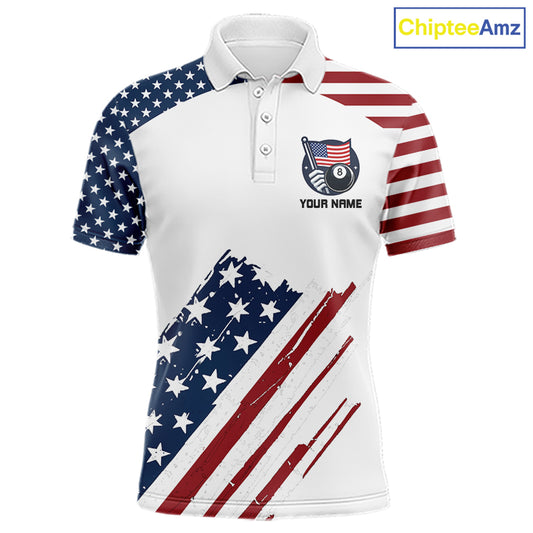 White Grunge American Flag Billiard Shirt For Men Custom Patriotic 8 Ball Pool Team Jersey TDM5687