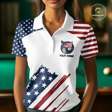 Load image into Gallery viewer, White Grunge American Flag Billiard Shirt For Women Custom Patriotic 8 Ball Pool Team Jersey TDM5687