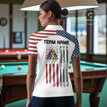 Load image into Gallery viewer, White Grunge American Flag Billiard Shirt For Women Custom Patriotic 8 Ball Pool Team Jersey TDM5687