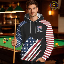 Load image into Gallery viewer, Black Grunge American Flag Billiard Hoodie Custom Patriotic 8 Ball Hoodie Pool Team Jersey TDM5688