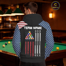 Load image into Gallery viewer, Black Grunge American Flag Billiard Hoodie Custom Patriotic 8 Ball Hoodie Pool Team Jersey TDM5688