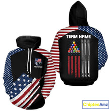 Load image into Gallery viewer, Black Grunge American Flag Billiard Hoodie Custom Patriotic 8 Ball Hoodie Pool Team Jersey TDM5688