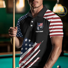 Load image into Gallery viewer, Black Grunge American Flag Billiard Shirt For Men Custom Patriotic 8 Ball Pool Team Jersey TDM5688