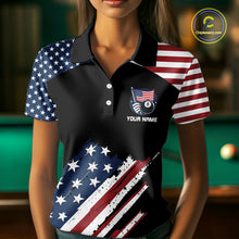 Load image into Gallery viewer, Black Grunge American Flag Billiard Shirt For Women Custom Patriotic 8 Ball Pool Team Jersey TDM5688