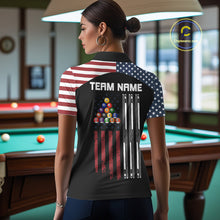 Load image into Gallery viewer, Black Grunge American Flag Billiard Shirt For Women Custom Patriotic 8 Ball Pool Team Jersey TDM5688