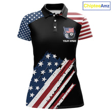 Load image into Gallery viewer, Black Grunge American Flag Billiard Shirt For Women Custom Patriotic 8 Ball Pool Team Jersey TDM5688