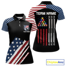 Load image into Gallery viewer, Black Grunge American Flag Billiard Shirt For Women Custom Patriotic 8 Ball Pool Team Jersey TDM5688