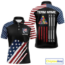 Load image into Gallery viewer, Black Grunge American Flag Billiard Shirt For Men Custom Patriotic 8 Ball Pool Team Jersey TDM5688