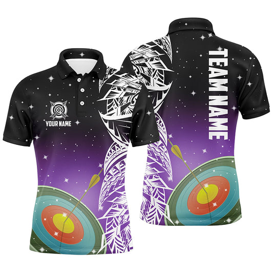 Personalized 3D Target Archery Purple Galaxy Pattern Men Polo Shirts, Team League Archery Jerseys TDM1083