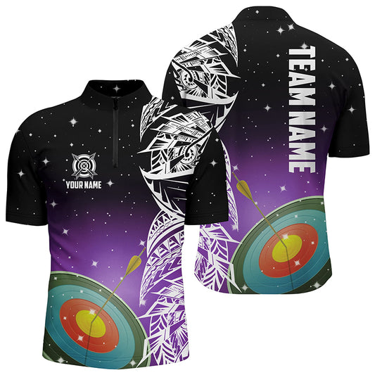 Custom 3D Target Archery Purple Galaxy Men Quarter-Zip Shirts, Team League Archery Jerseys TDM1083