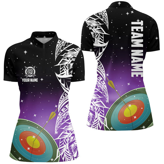 Custom 3D Target Archery Purple Galaxy Women Quarter-Zip Shirts, Team League Archery Jerseys TDM1083