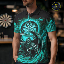 Load image into Gallery viewer, Personalized Turquoise Grim Reaper Lightning Darts Shirt For Men, Darts Team Jersey Polo &amp; 1/4 Zip TDM5898