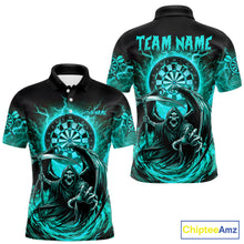 Load image into Gallery viewer, Personalized Turquoise Grim Reaper Lightning Darts Shirt For Men, Darts Team Jersey Polo &amp; 1/4 Zip TDM5898