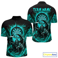 Load image into Gallery viewer, Personalized Turquoise Grim Reaper Lightning Darts Shirt For Men, Darts Team Jersey Polo &amp; 1/4 Zip TDM5898