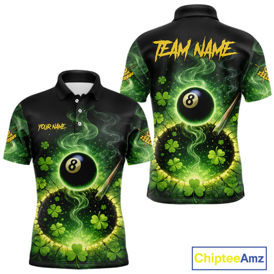 Personalized St Patrick Day Smoke 8 Ball Billiard Shirt For Men, Luckiest Shamrock Pool Jersey TDM5899