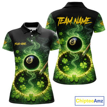 Load image into Gallery viewer, Personalized St Patrick Day Smoke 8 Ball Billiard Shirt For Women, Luckiest Shamrock Pool Jersey TDM5899