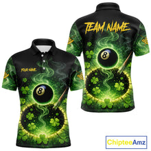 Load image into Gallery viewer, Personalized St Patrick Day Smoke 8 Ball Billiard Shirt For Men, Luckiest Shamrock Pool Jersey TDM5899