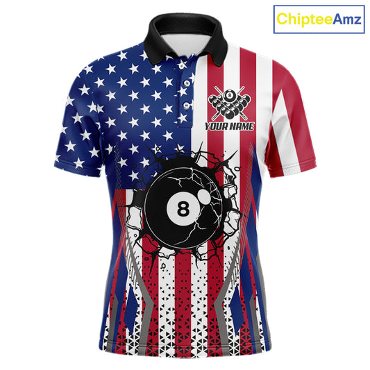 Funny Break 8 Ball Pool Billiard Shirt For Men Custom American Flag Pool Jersey Team Polo, 1/4 Zip TDM6036