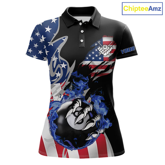 8 Ball Pool Claw American Flag Billiard Shirt For Women Custom Patriotic Billiard Team Jersey|Black TDM6042