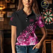 Load image into Gallery viewer, Pink And Black Light Icy Women Darts Polo &amp; Quarter Zip Custom Dart Shirts For Team Dart Jerseys TDM3872