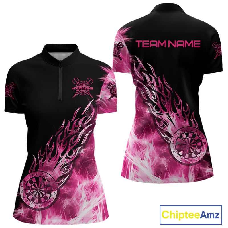 Pink And Black Light Icy Women Darts Polo & Quarter Zip Custom Dart Shirts For Team Dart Jerseys TDM3872