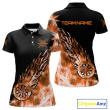 Load image into Gallery viewer, Orange And Black Light Icy Women Darts Polo &amp; Quarter Zip Custom Dart Shirts For Team Dart Jerseys TDM3873