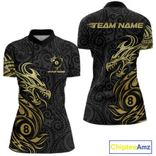 Load image into Gallery viewer, Personalized Black And Gold Tribal Dragon Billiard Shirt For Women Custom 8 Ball Pool Team Jerseys TDM4160