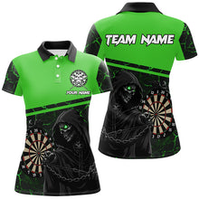 Load image into Gallery viewer, Personalized Grim Reaper Custom Green Darts Polo &amp; Quarter-Zip Shirts For Women, Darts Jersey TDM1984