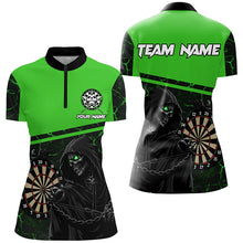 Load image into Gallery viewer, Personalized Grim Reaper Custom Green Darts Polo &amp; Quarter-Zip Shirts For Women, Darts Jersey TDM1984