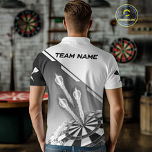 Load image into Gallery viewer, Personalized White And Grey Dart Jersey Polo &amp; 1/4 Zip For Men Custom Dart Shirts Team Uniform TDM4754
