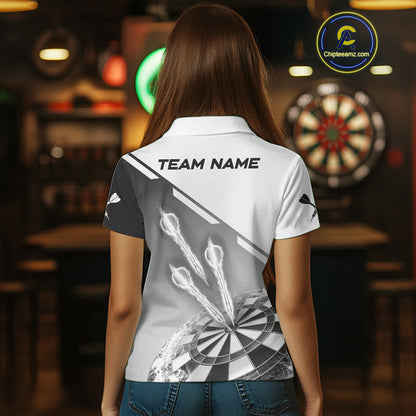 Personalized White And Grey Dart Jersey Polo & 1/4 Zip For Women Custom Dart Shirts Team Uniform TDM4754