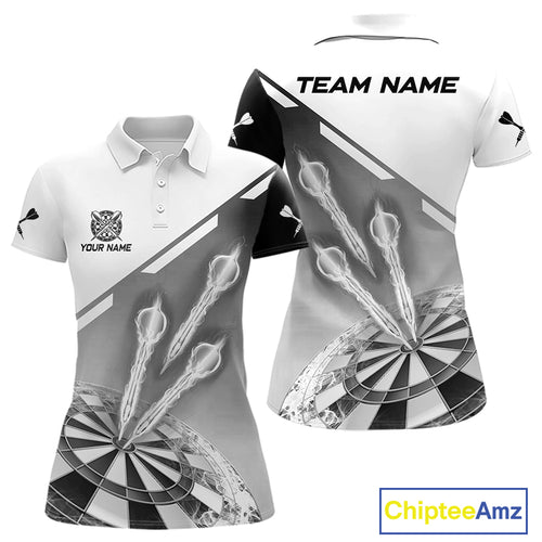 Personalized White And Grey Dart Jersey Polo & 1/4 Zip For Women Custom Dart Shirts Team Uniform TDM4754