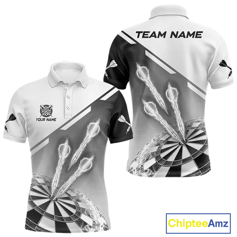 Personalized White And Grey Dart Jersey Polo & 1/4 Zip For Men Custom Dart Shirts Team Uniform TDM4754