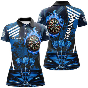 Blue Dartboard Fire Flame Hitting Target Custom Dart Shirts For Women, Darts League Team Jerseys TDM2700