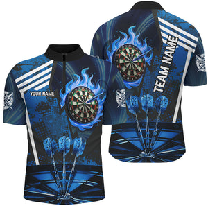 Blue Dartboard Fire Flame Hitting Target Custom Dart Shirts For Men, Darts League Team Jerseys TDM2700