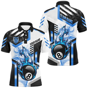 Blue 8 Ball Pool Fire Flame Smoke Custom Billiard Shirts For Men, Billiard Jerseys Team Uniform TDM2708