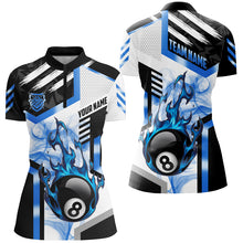 Load image into Gallery viewer, Blue 8 Ball Pool Fire Flame Smoke Custom Billiard Shirts For Women, Billiard Jerseys Team Uniform TDM2708