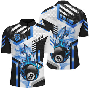 Blue 8 Ball Pool Fire Flame Smoke Custom Billiard Shirts For Men, Billiard Jerseys Team Uniform TDM2708