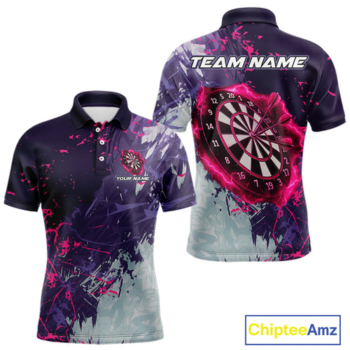 Pink And Purple Grunge Darts Polo & Quarter Zip Custom Darts Shirt For Men, Darts Team Jersey TDM4978